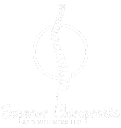 Superior Chiropractic and Wellness white logo.